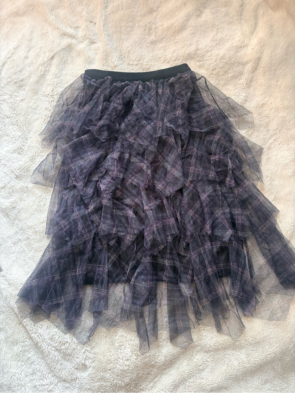 Purple Mesh Frilly Plaid Grunge Skirt – Size XL | Y2K Alt Aesthetic Fairy Grunge - Picture 4 of 7